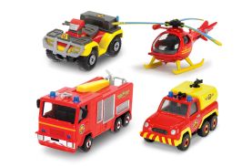 Pompierul sam set 4 vehicule din metal cu elicopter scara 1:64