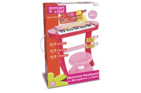Bontempi orga electronica roz cu scaun si microfon
