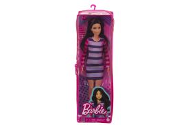 Papusa barbie fashionista bruneta cu rochita chic colorata