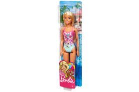 Papusa barbie blonda cu costum de baie in doua culori