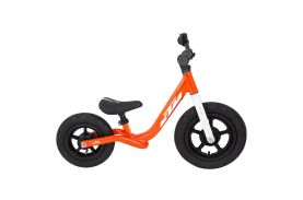 Bicicletă fără pedale KTM Wild Buddy 10 inch culoare oranj și alb, cadru aluminiu ușor pentru copii 1.5-3 ani, vedere laterală