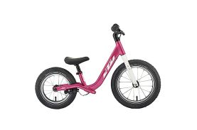 Bicicletă fără pedale KTM Wild Buddy 12 inch culoare mov și alb, cadru aluminiu pentru fetițe 2-4 ani, vedere laterală