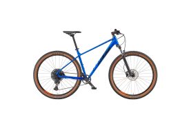 Bicicletă MTB hardtail KTM Ultra Fun 29 culoare albastru, cadru aluminiu Alloy 6061 29 inch, furcă Suntour XCM coil 100mm, transmisie SRAM SX Eagle 12v, frâne Tektro hidraulice disc, anvelope Maxxis Rekon Race, vedere laterală