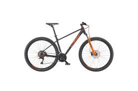Bicicletă MTB KTM Chicago 292 culoare negru, roți 29 inch, cadru aluminiu hardtail cu furcă suspendată Suntour XCE28 și frâne hidraulice disc Shimano, vedere laterală