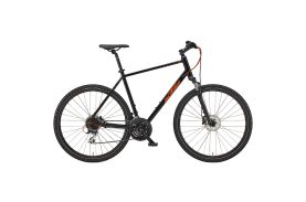 Bicicletă trekking KTM X-Life Track H46 culoare negru, cadru aluminiu Alloy 6061 28 inch, furcă Suntour SF20-NEX coil cu blocare, transmisie Shimano Altus/Tourney 24 viteze 3x8, frâne hidraulice disc Shimano MT200 160mm, anvelope Schwalbe Smart Sam 47-622