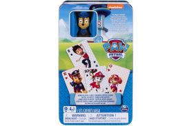 patrula catelusilor carti de joc jumbo cu figurina in cutie de metal