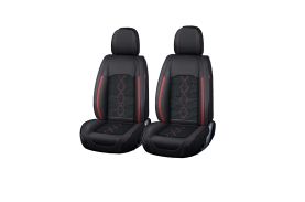 Huse auto premium 5 locuri Carguard Deluxe piele ecologică perforată și textil - negru - rosu închis