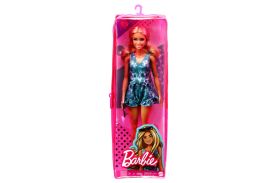 Papusa barbie fashionista blonda cu tinuta casual albastra si ochelari de soare