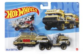 Set camion si masina sport hot wheels baja battalion maro