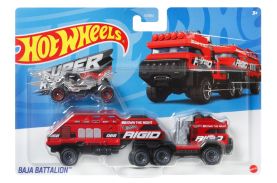 Set camion si masina sport hot wheels baja battalion rosu