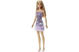 Papusa barbie tinute stralucitoare blonda cu rochita mov