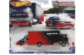 Hot wheels transportator sakura sprinter cu masinuta nissan skyline gt-r scara 1:64