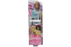 Papusa barbie tinute stralucitoare satena cu rochita blue