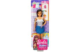 Papusa barbie gama family bona bruneta cu fustita bluejeans