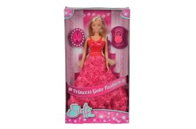 Papusa steffi cu rochita rosie de gala si plina cu trandafiri