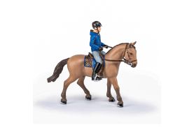 Papo figurina set echitatie cal si jocheu  in jacheta albastra