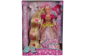 Papusa steffi printesa cu par foarte lung si rochita roz inchis