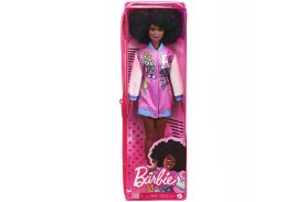 Papusa barbie fashionista cu parul afro si jacheta lila