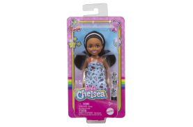 Barbie papusa chelsea creola cu par saten si rochita albastra