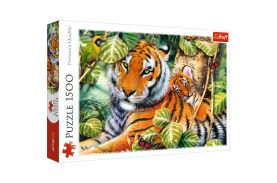 Puzzle trefl 1500 tigri bengalezi in padurea tropicala