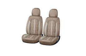 Huse auto premium 5 locuri Carguard Deluxe piele ecologică perforată - maro deschis - crem