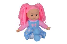 Papusa flower dolly din material textil 38cm cu parul roz