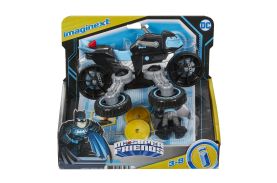 Fisher price imaginext dc super friends vehicul motocicleta cu figurina batman cu costum gri