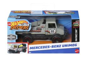 Hot wheels masinuta metalica cu sistem pull back mercedes benz unimog scara 1:43