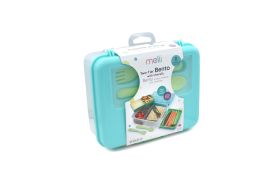 Cutie pranz bento 2 nivele cu tacamuri melii blue mint lime
