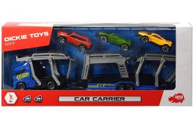 Set trailer 28cm cu 3 masinute metalice - albastru