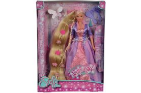 Papusa steffi printesa cu par foarte lung si rochita mov