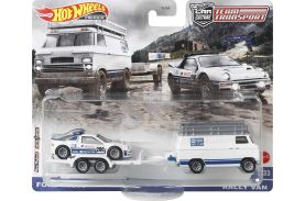 Hot wheels transportator rally van cu masinuta ford rs200 scara 1:64