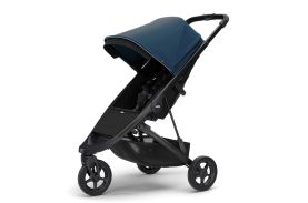 Carucior Thule Spring cu cadru negru + Copertina Thule Canopy MAJOLICA BLUE